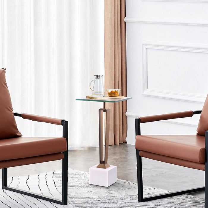 11" Modern Martini Table with White Marble - Sweatfully