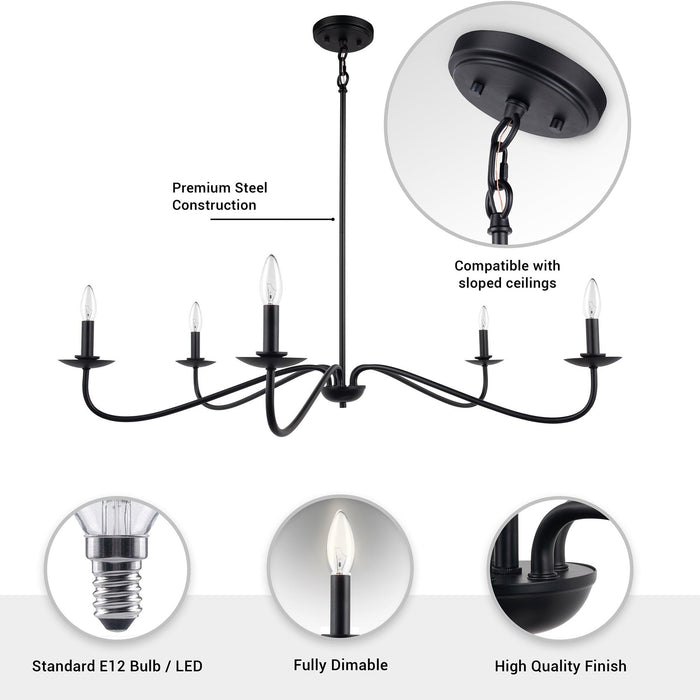 Ellie 5-Light Elegant Industrial Dimmable Chandelier - Sweatfully