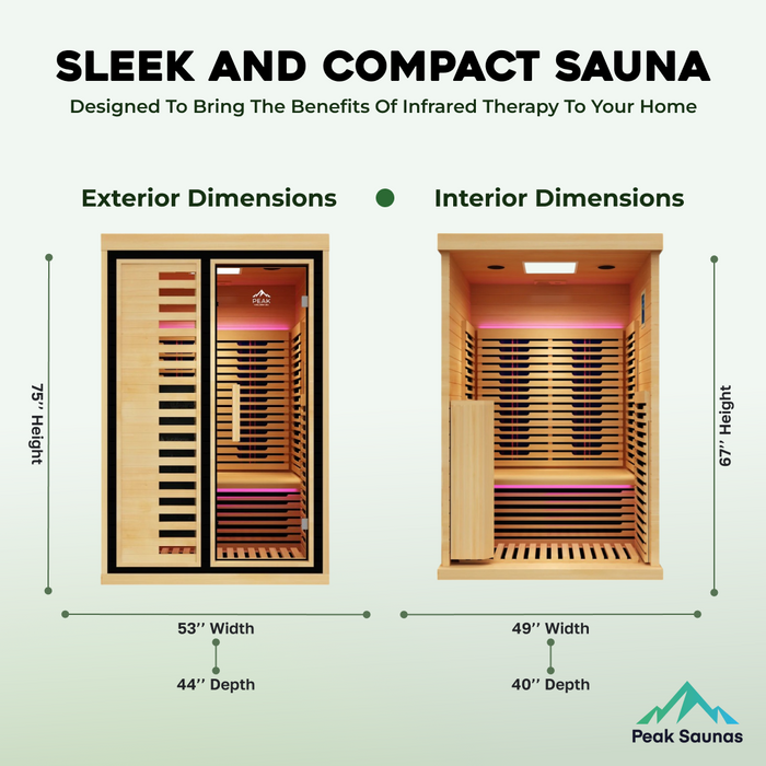 Peak Saunas Everest 2-Person Indoor Full Spectrum Infrared Sauna with XL Medical-Grade Red Light Therapy & Smart WiFi App Control - Sweatfully