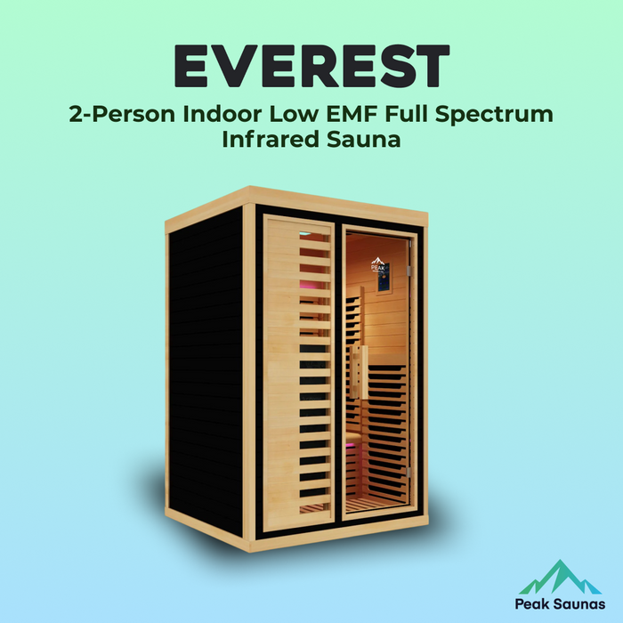 Peak Saunas Everest 2-Person Indoor Full Spectrum Infrared Sauna with XL Medical-Grade Red Light Therapy & Smart WiFi App Control - Sweatfully
