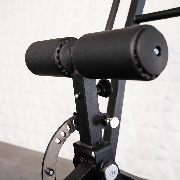 Excel Standing Hip Thrust - Muscle D Fitness - Plate Load Extension - Band Compatible - Adjustable Pads - Sweatfully