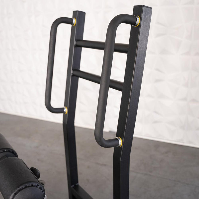 Excel Standing Hip Thrust - Muscle D Fitness - Plate Load Extension - Band Compatible - Adjustable Pads - Sweatfully