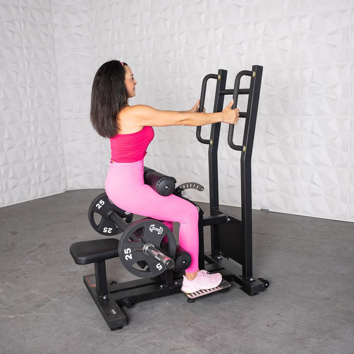 Excel Standing Hip Thrust - Muscle D Fitness - Plate Load Extension - Band Compatible - Adjustable Pads - Sweatfully