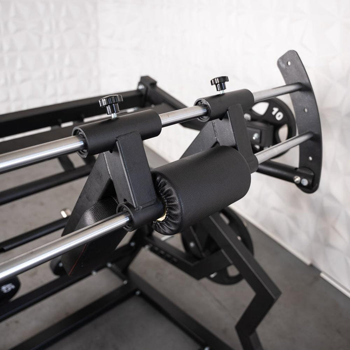 Excel Power Hack Squat - Muscle D Fitness - Plate Load Heavy Squat Machine - Weight Storage Pegs - Safety Stop - Sweatfully