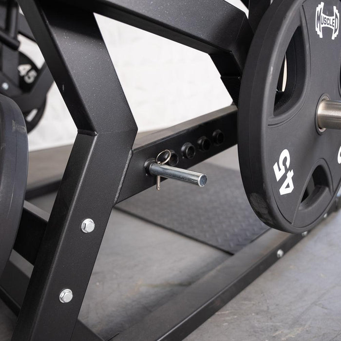 Excel Power Hack Squat - Muscle D Fitness - Plate Load Heavy Squat Machine - Weight Storage Pegs - Safety Stop - Sweatfully