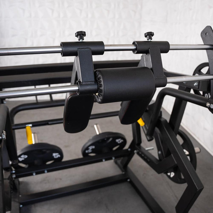 Excel Power Hack Squat - Muscle D Fitness - Plate Load Heavy Squat Machine - Weight Storage Pegs - Safety Stop - Sweatfully
