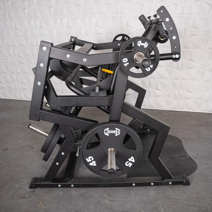 Excel Power Hack Squat - Muscle D Fitness - Plate Load Heavy Squat Machine - Weight Storage Pegs - Safety Stop - Sweatfully
