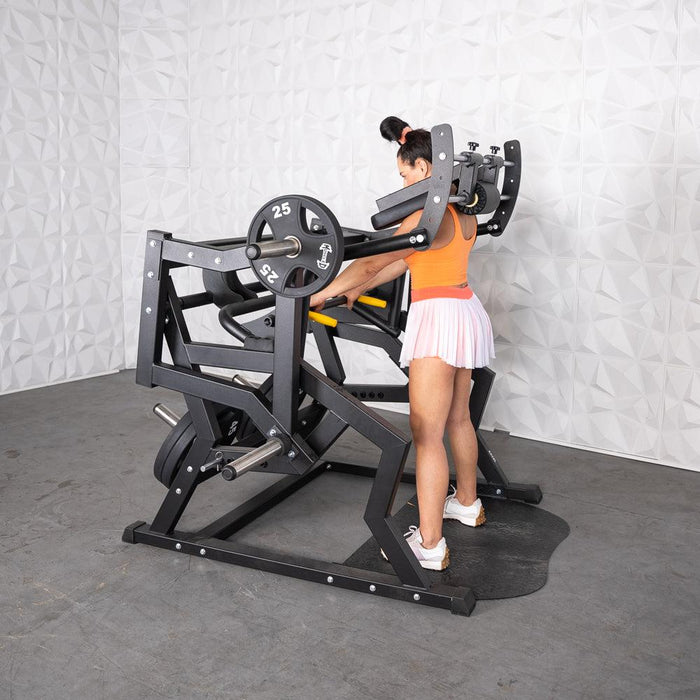 Excel Power Hack Squat - Muscle D Fitness - Plate Load Heavy Squat Machine - Weight Storage Pegs - Safety Stop - Sweatfully