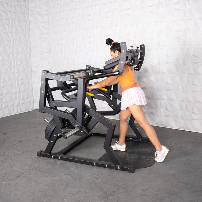 Excel Power Hack Squat - Muscle D Fitness - Plate Load Heavy Squat Machine - Weight Storage Pegs - Safety Stop - Sweatfully