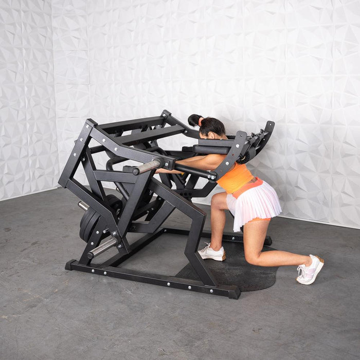 Excel Power Hack Squat - Muscle D Fitness - Plate Load Heavy Squat Machine - Weight Storage Pegs - Safety Stop - Sweatfully