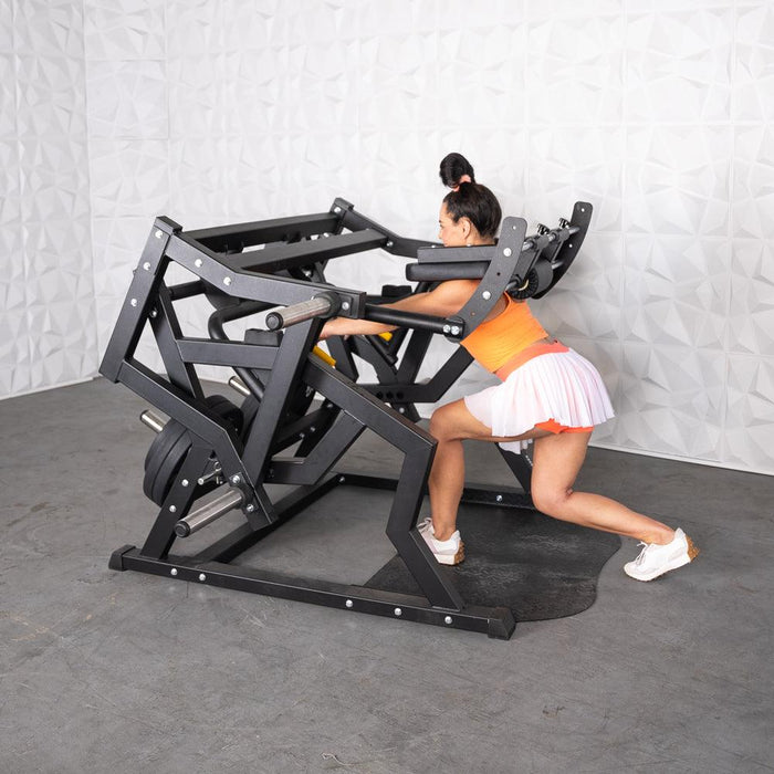 Excel Power Hack Squat - Muscle D Fitness - Plate Load Heavy Squat Machine - Weight Storage Pegs - Safety Stop - Sweatfully