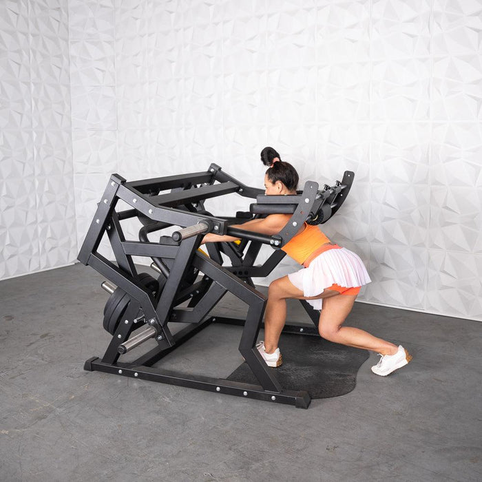 Excel Power Hack Squat - Muscle D Fitness - Plate Load Heavy Squat Machine - Weight Storage Pegs - Safety Stop - Sweatfully