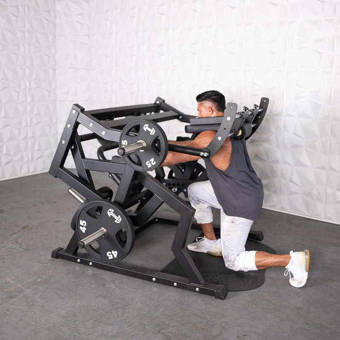 Excel Power Hack Squat - Muscle D Fitness - Plate Load Heavy Squat Machine - Weight Storage Pegs - Safety Stop - Sweatfully