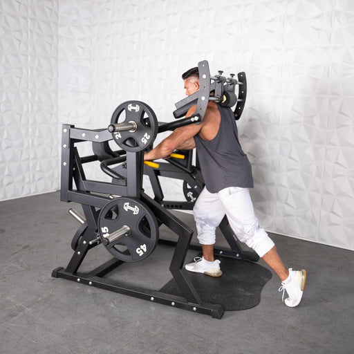 Excel Power Hack Squat - Muscle D Fitness - Plate Load Heavy Squat Machine - Weight Storage Pegs - Safety Stop - Sweatfully