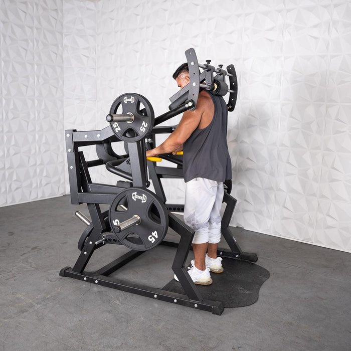 Excel Power Hack Squat - Muscle D Fitness - Plate Load Heavy Squat Machine - Weight Storage Pegs - Safety Stop - Sweatfully