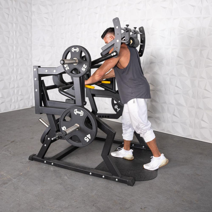 Excel Power Hack Squat - Muscle D Fitness - Plate Load Heavy Squat Machine - Weight Storage Pegs - Safety Stop - Sweatfully