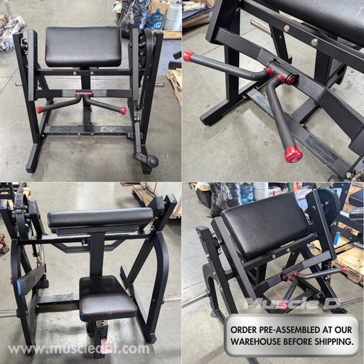Excel Seated Biceps - Muscle D Fitness - Plate Load Arm Curl - Piston Assisted Seat Adjustment - Sweatfully