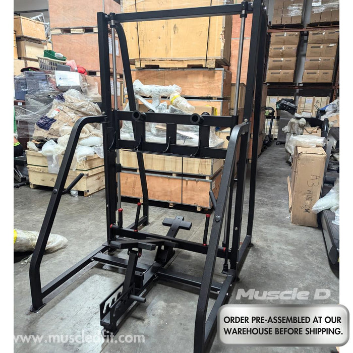 Excel Vertical Leg Press - Muscle D Fitness - Plate Load Leg Press - Adjustabe Back Pad - Weight Storage Pegs - Safety stops - Sweatfully
