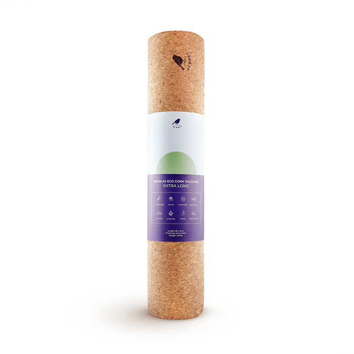 Extra Long Cork Lightweight Yoga Mat "The Robin" - Sweatfully