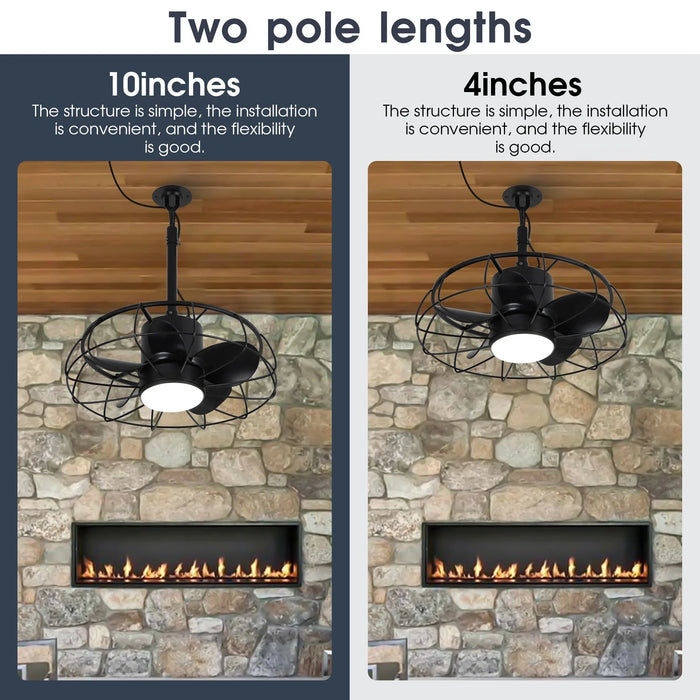 20 Inch Vistula Outdoor DC Motor Black Industrial Hanging Buckle Downrod Ceiling Fan with Light - Sweatfully