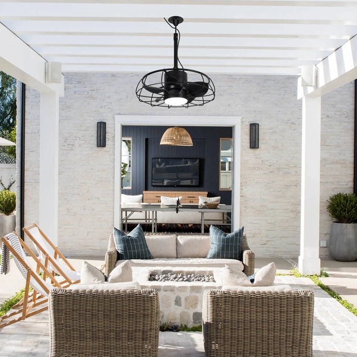20 Inch Vistula Outdoor DC Motor Black Industrial Hanging Buckle Downrod Ceiling Fan with Light - Sweatfully