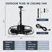20 Inch Vistula Outdoor DC Motor Black Industrial Hanging Buckle Downrod Ceiling Fan with Light - Sweatfully
