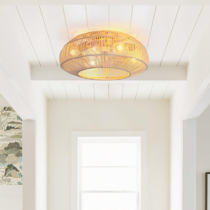 20 Inch Flora DC Motor Farmhouse Flush Mount Ceiling Fan with Light - Sweatfully