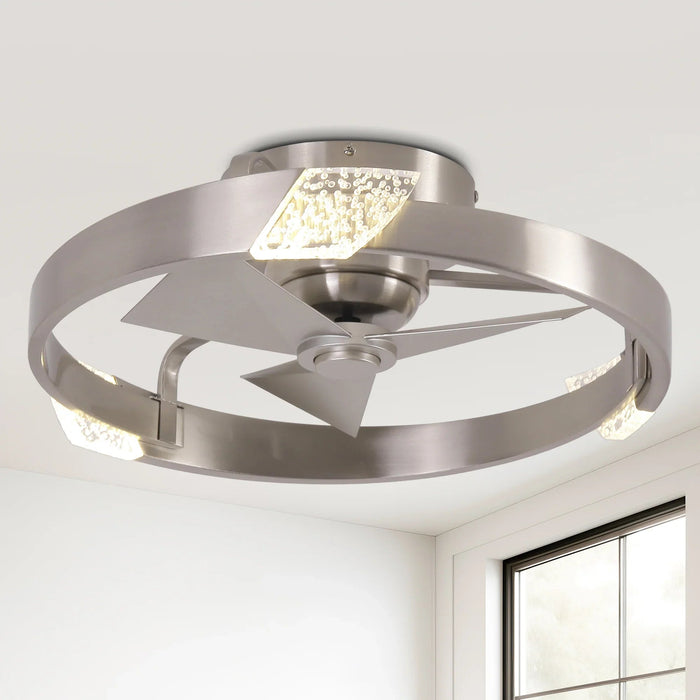 20 Inch Hazel Satin Nickel Flush Mount LED Ceiling Fan with Remote Control - Sweatfully