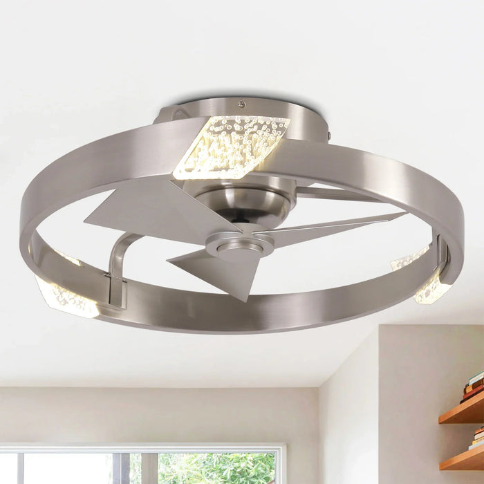20 Inch Hazel Satin Nickel Flush Mount LED Ceiling Fan with Remote Control - Sweatfully