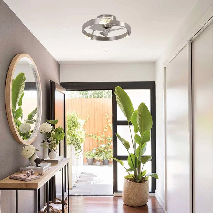 20 Inch Hazel Satin Nickel Flush Mount LED Ceiling Fan with Remote Control - Sweatfully