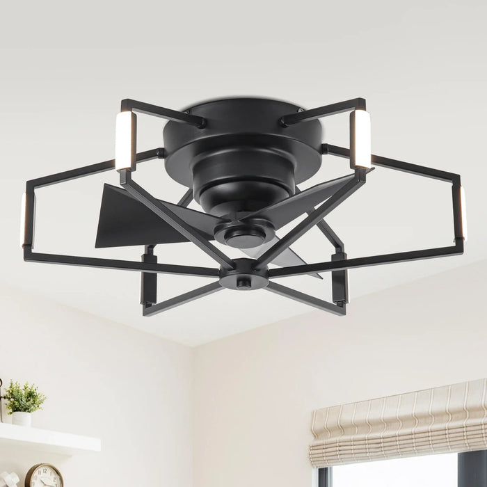 21 Inch Wade Black Industrial Flush Mount LED Ceiling Fan - Sweatfully