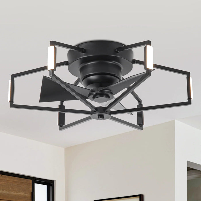21 Inch Wade Black Industrial Flush Mount LED Ceiling Fan - Sweatfully
