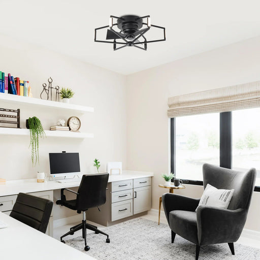 21 Inch Wade Black Industrial Flush Mount LED Ceiling Fan - Sweatfully