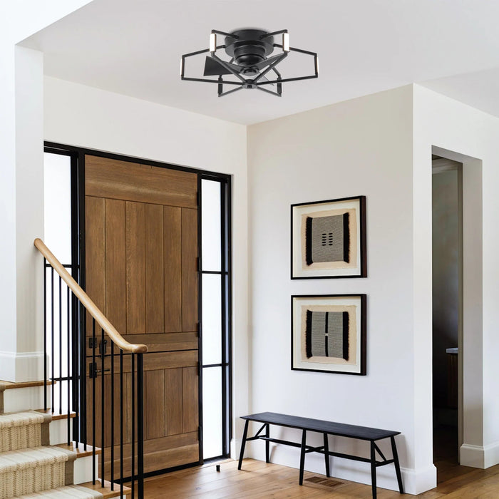 21 Inch Wade Black Industrial Flush Mount LED Ceiling Fan - Sweatfully
