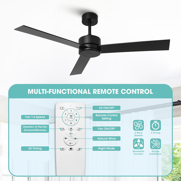 52" DC Motor 3 Blades Modern Downrod Mount Ceiling Fan - Sweatfully