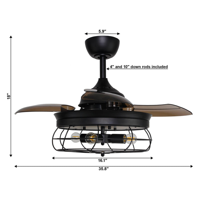 36" Benally Industrial Downrod Mount Ceiling Fan with Lighting and Remote Control - Sweatfully