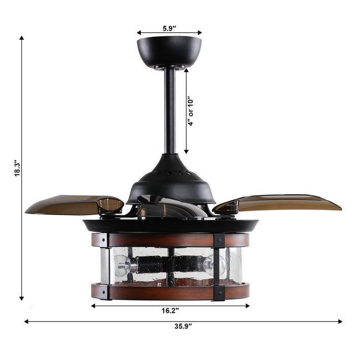 36" Caselli Industrial Downrod Mount Ceiling Fan with Lighting and Remote Control - Sweatfully