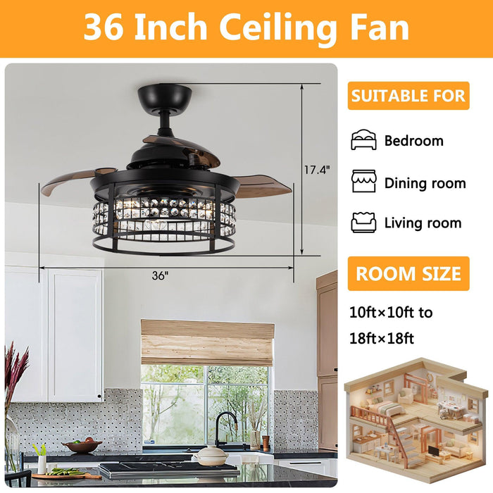 36" 3 Blades Modern Ceiling Fan with Lighting and Remote Control - Sweatfully