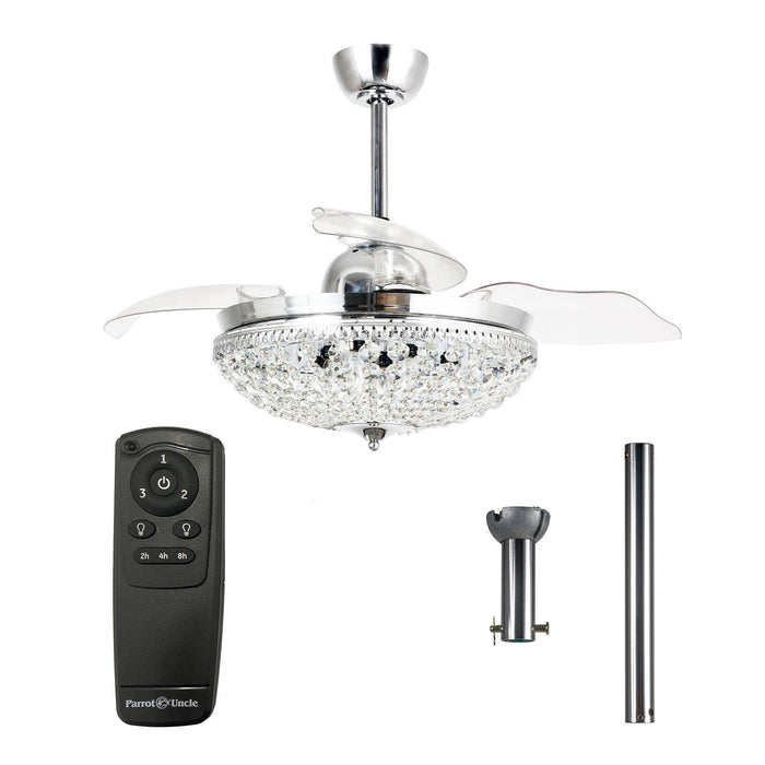 42" Servantes Modern Downrod Mount Crystal Ceiling Fan with Lighting and Remote Control - Sweatfully
