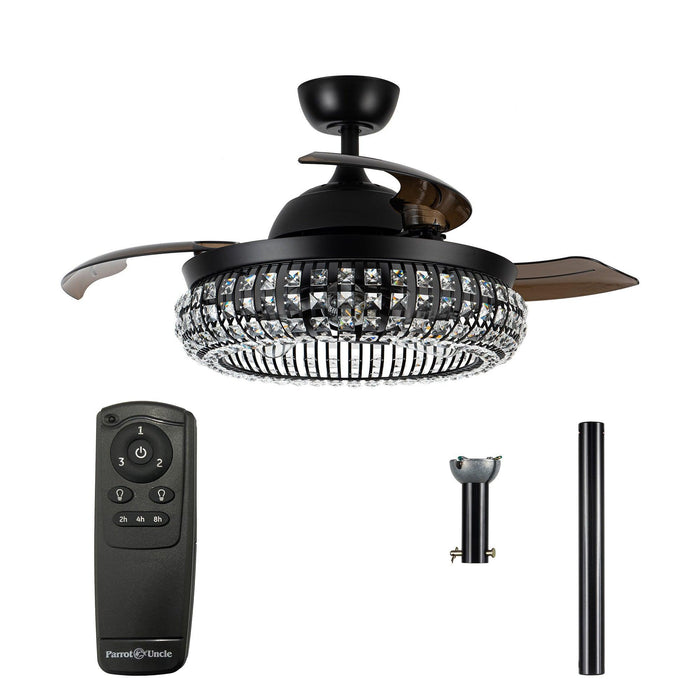 42" Modern Downrod Mount Crystal Ceiling Fan with Lighting and Remote Control - Sweatfully