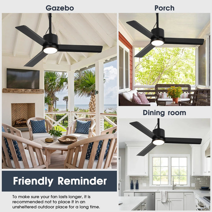 42 Inch Rhine Indoor/Wet Outdoor IP65 Black Anywhere Waterproof Ceiling Fan with LED Light and Convenient Hanging Hook - Sweatfully