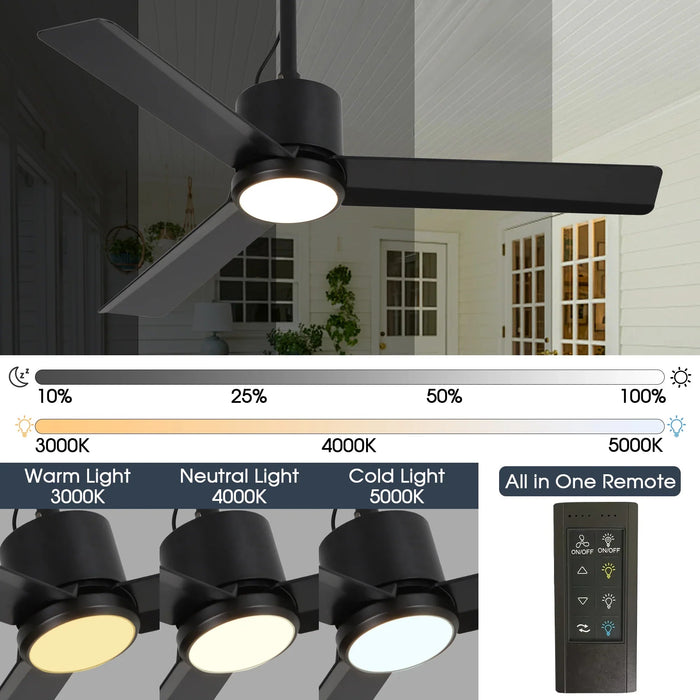 42 Inch Rhine Indoor/Wet Outdoor IP65 Black Anywhere Waterproof Ceiling Fan with LED Light and Convenient Hanging Hook - Sweatfully