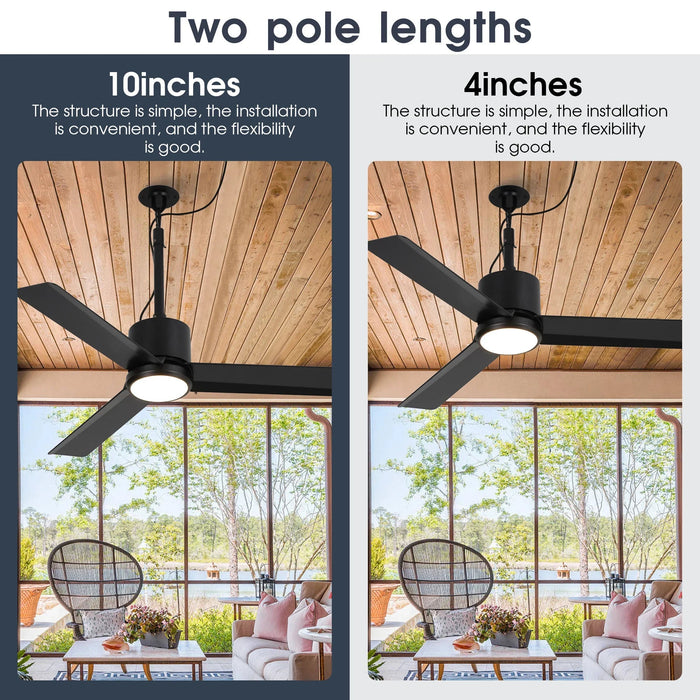 42 Inch Rhine Indoor/Wet Outdoor IP65 Black Anywhere Waterproof Ceiling Fan with LED Light and Convenient Hanging Hook - Sweatfully