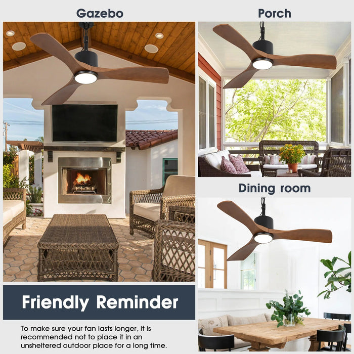 42 Inch Patio Guard IP65 Outdoor DC Motor Black Modern Hanging Buckle Downrod Ceiling Fan with Light - Sweatfully