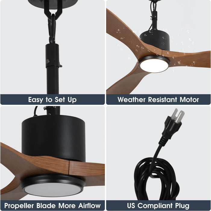 42 Inch Patio Guard IP65 Outdoor DC Motor Black Modern Hanging Buckle Downrod Ceiling Fan with Light - Sweatfully