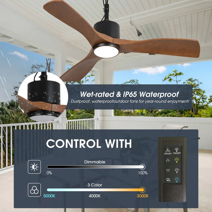 42 Inch Patio Guard IP65 Outdoor DC Motor Black Modern Hanging Buckle Downrod Ceiling Fan with Light - Sweatfully