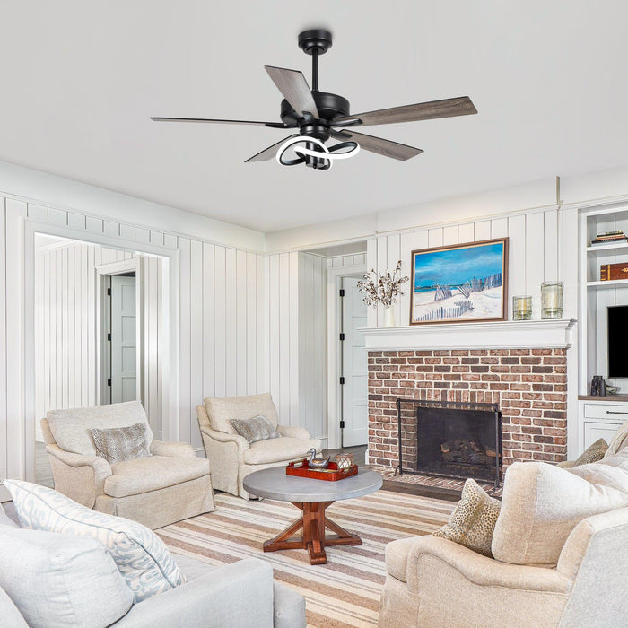 52 Inch Oregon DC Motor Modern Downrod Ceiling Fan with LED Light - Sweatfully