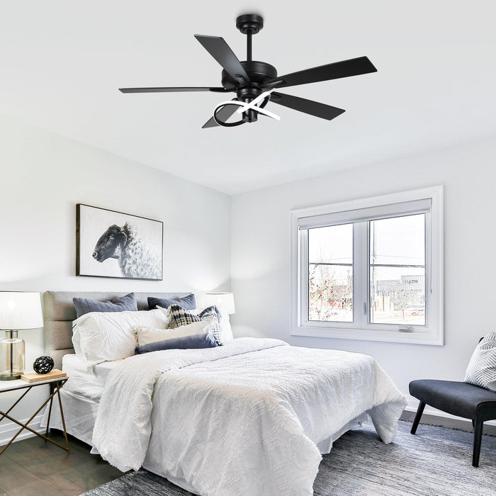 52 Inch Oregon DC Motor Modern Downrod Ceiling Fan with LED Light - Sweatfully