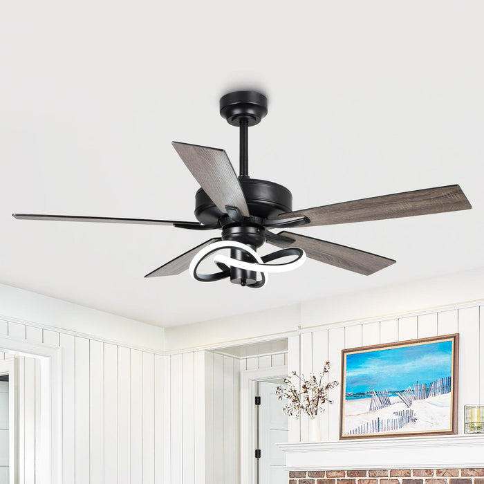 52 Inch Oregon DC Motor Modern Downrod Ceiling Fan with LED Light - Sweatfully