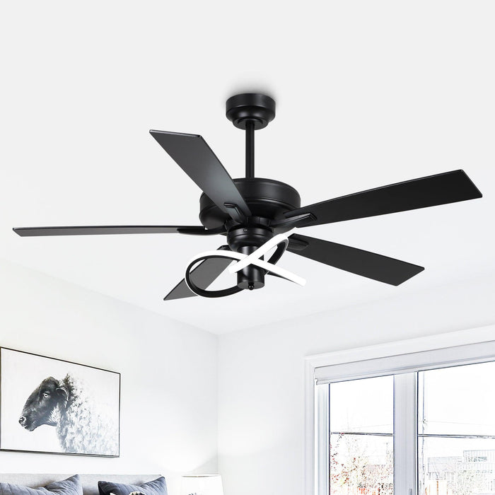 52 Inch Oregon DC Motor Modern Downrod Ceiling Fan with LED Light - Sweatfully